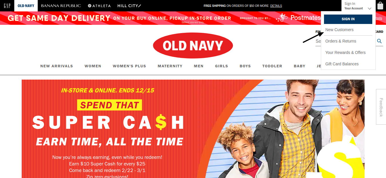Access To Your Old Navy Super Cash Account