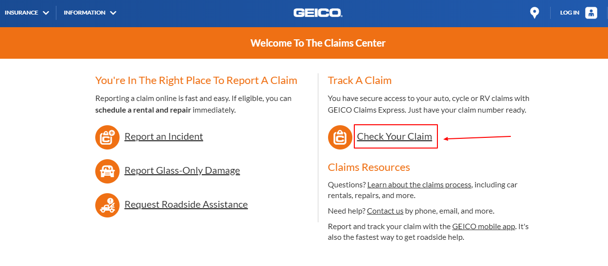 Track a claim online with Geico