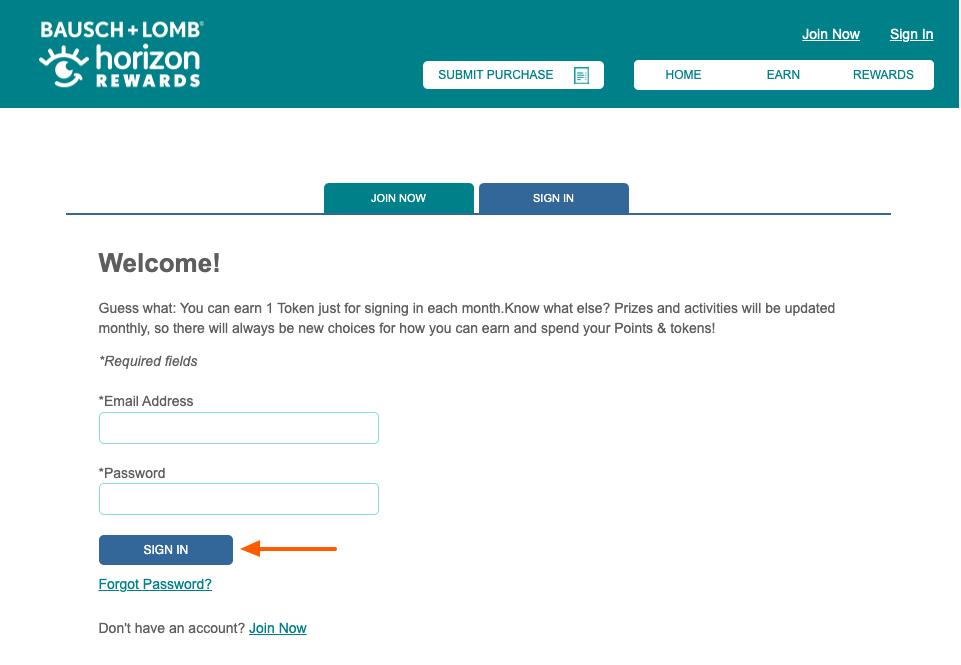 bausch rewards login process