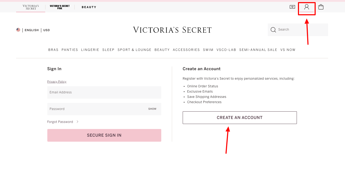 victorias secret create account page